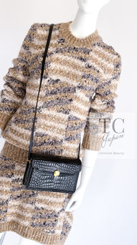 CHANEL 18A Beige Brown Gold Metallic Knit Dress 36 38 シャネル ベージュ ブラウン ゴールド メタリック ニット ワンピース 即発