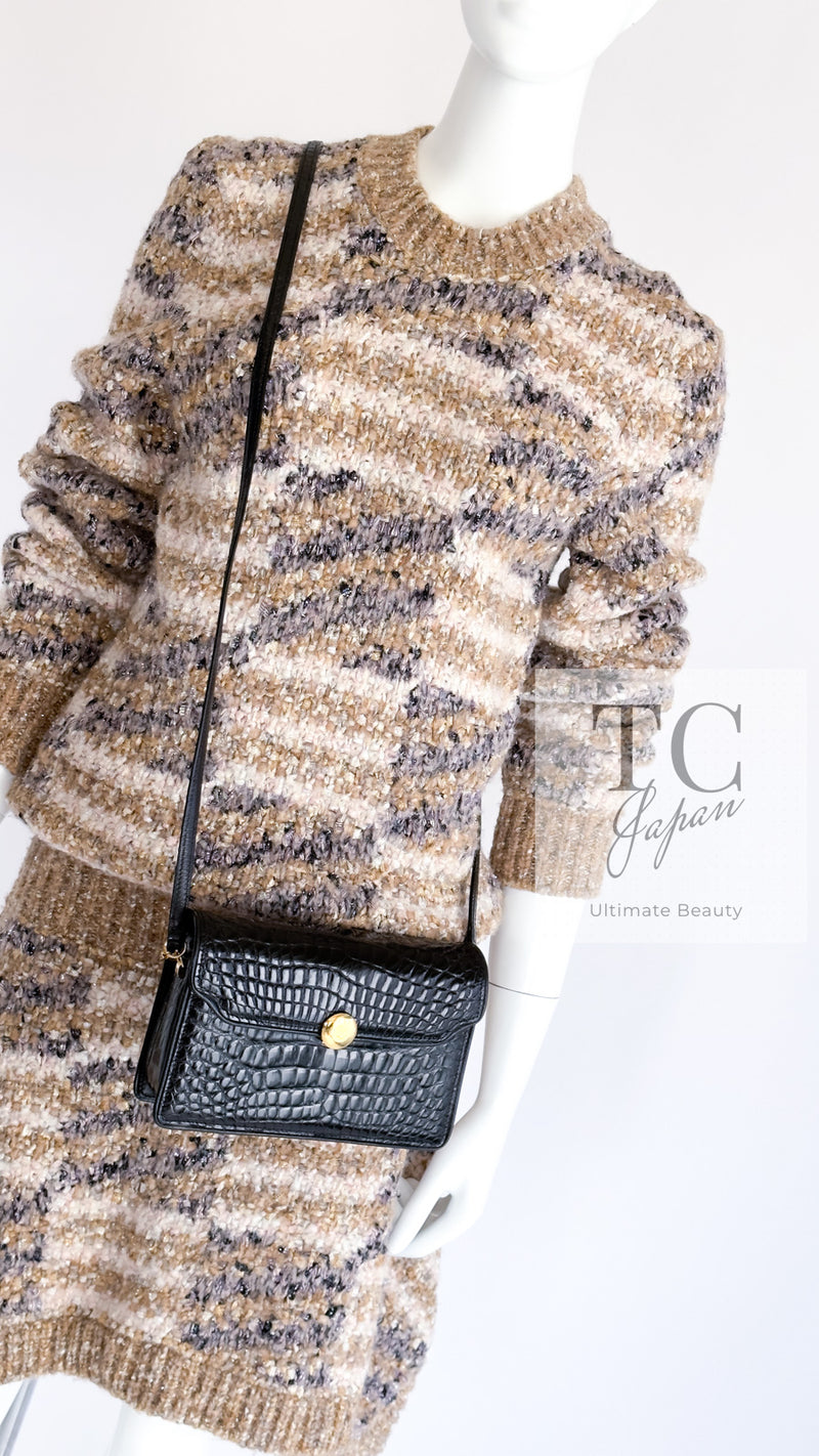 CHANEL 18A Beige Brown Gold Metallic Knit Dress 36 38 シャネル ベージュ ブラウン ゴールド メタリック ニット ワンピース 即発