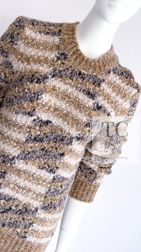 CHANEL 18A Beige Brown Gold Metallic Knit Dress 36 38 シャネル ベージュ ブラウン ゴールド メタリック ニット ワンピース 即発