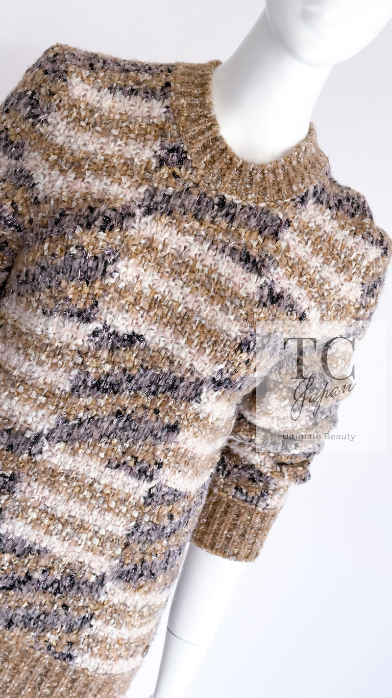 CHANEL 18A Beige Brown Gold Metallic Knit Dress 36 38 シャネル ベージュ ブラウン ゴールド メタリック ニット ワンピース 即発