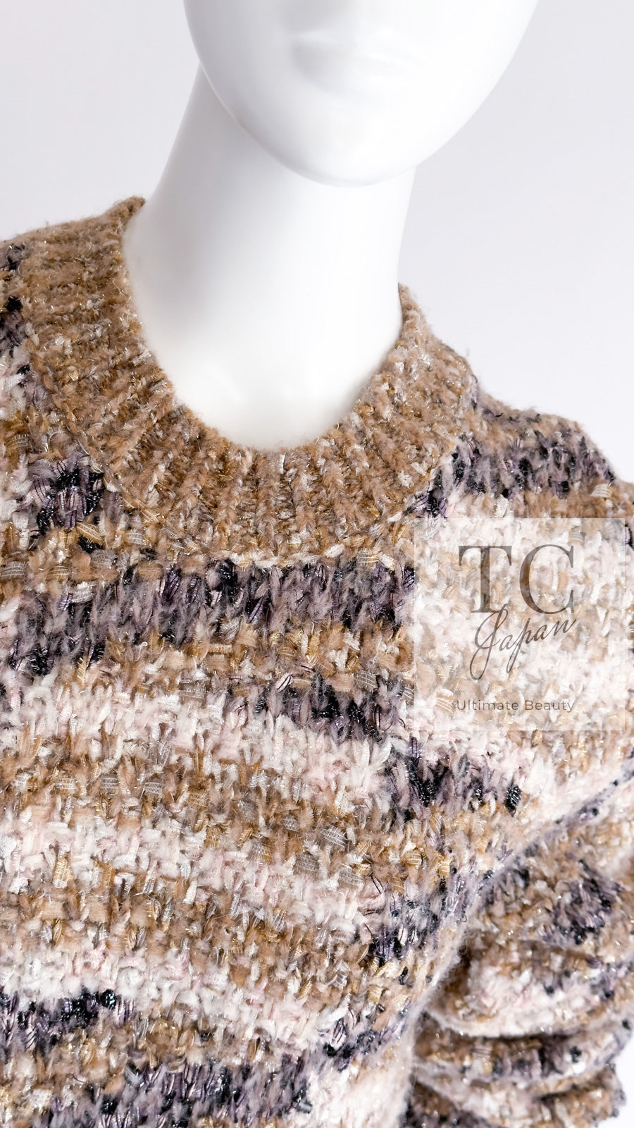 CHANEL 18A Beige Brown Gold Metallic Knit Dress 36 38 シャネル ベージュ ブラウン ゴールド メタリック ニット ワンピース 即発