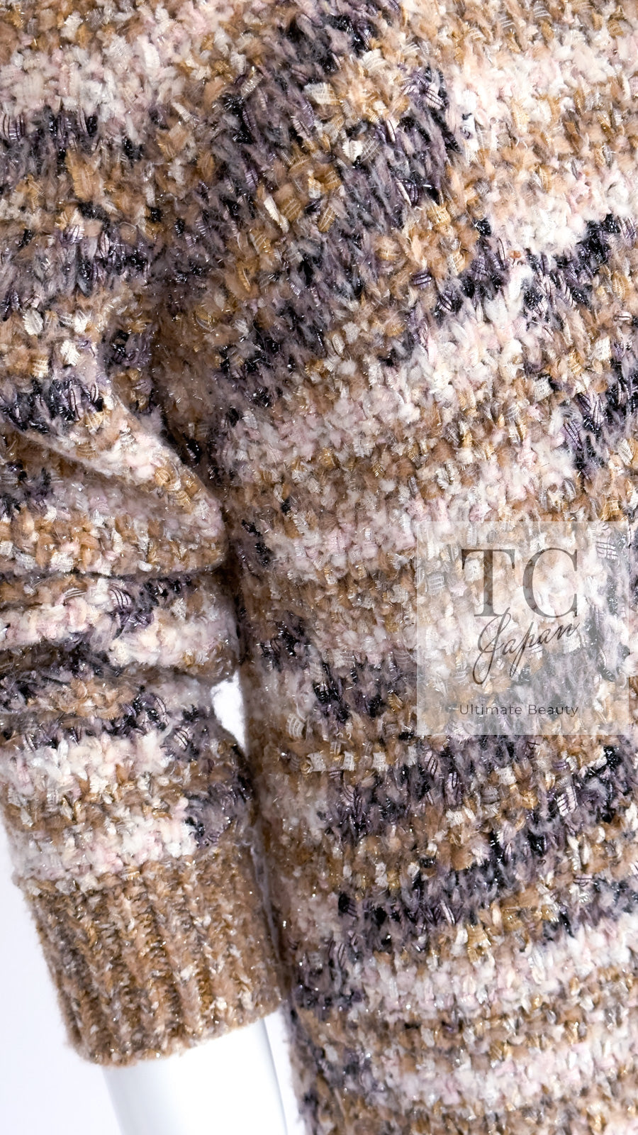 CHANEL 18A Beige Brown Gold Metallic Knit Dress 36 38 シャネル ベージュ ブラウン ゴールド メタリック ニット ワンピース 即発