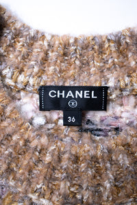 CHANEL 18A Beige Brown Gold Metallic Knit Dress 36 38 シャネル ベージュ ブラウン ゴールド メタリック ニット ワンピース 即発