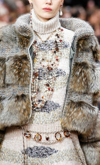 CHANEL 18A Beige Brown Gold Metallic Knit Dress 36 38 シャネル ベージュ ブラウン ゴールド メタリック ニット ワンピース 即発