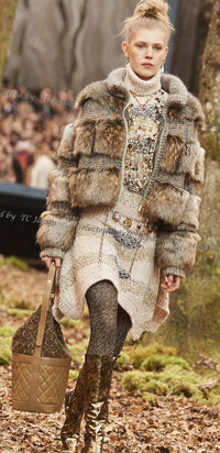 CHANEL 18A Beige Brown Gold Metallic Knit Dress 36 38 シャネル ベージュ ブラウン ゴールド メタリック ニット ワンピース 即発