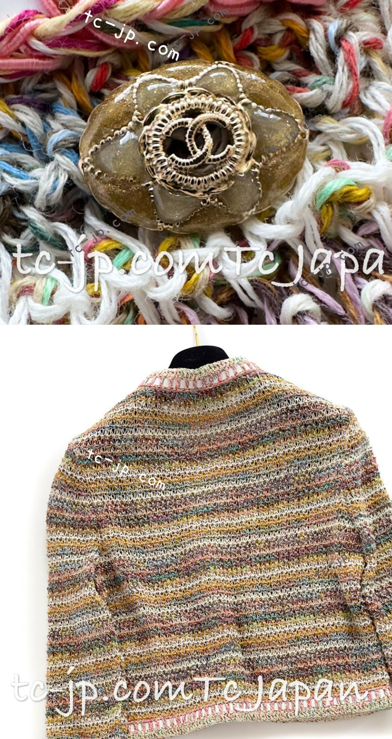 CHANEL 17C Creme Marigold Multi Cotton Cardigan 34 36 シャネル クリーム マリゴールド コットン ストレッチ テープ トリム カーディガン 即発