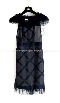 CHANEL 07S Black Brown Satin Silk Trim Dress 38 40 シャネル ブラック ブラウン サテン シルク トリム ワンピース 即発