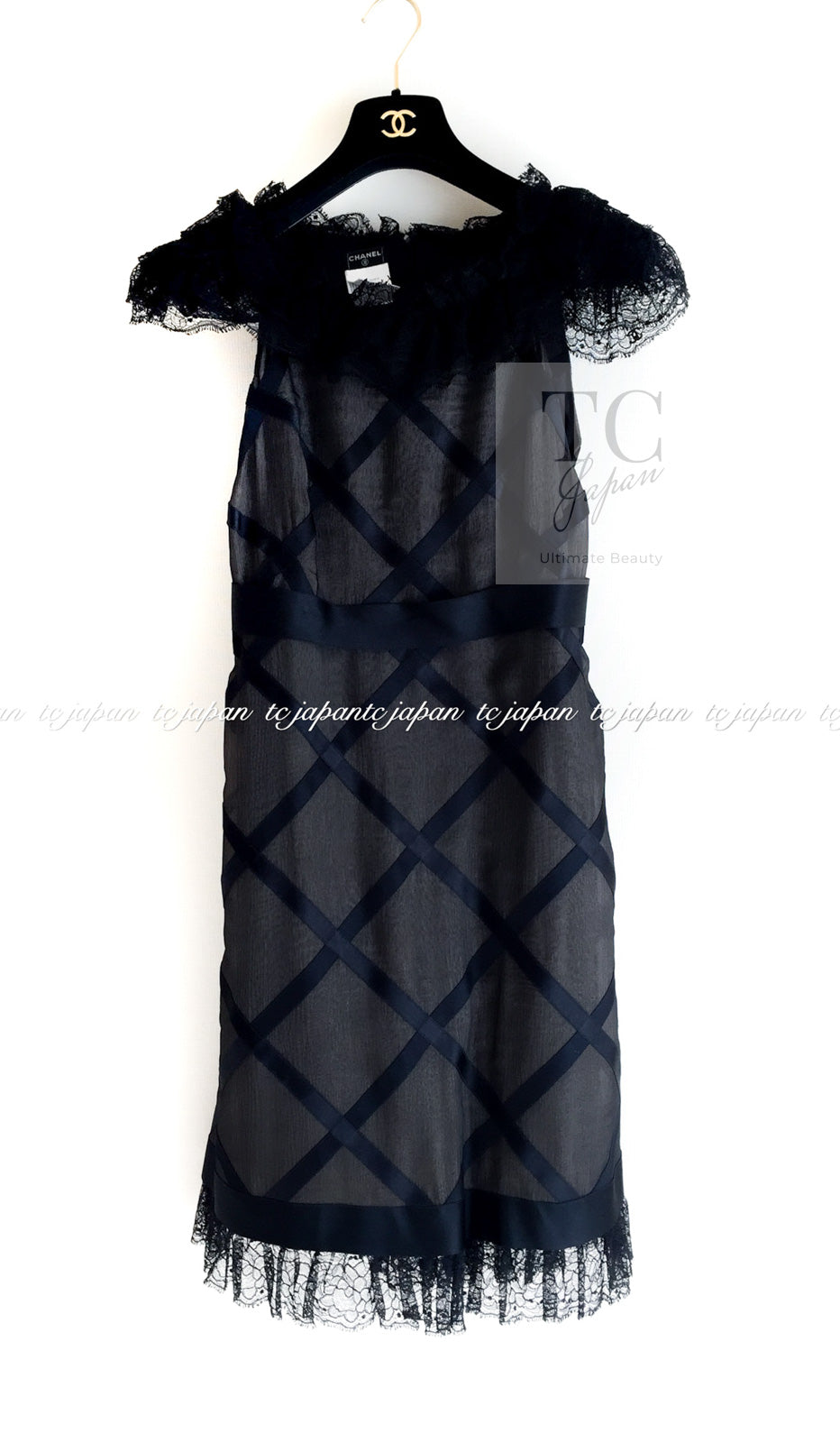 CHANEL 07S Black Brown Satin Silk Trim Dress 38 40 シャネル ブラック ブラウン サテン シルク トリム ワンピース 即発
