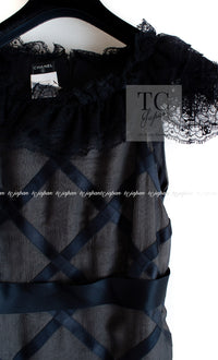 CHANEL 07S Black Brown Satin Silk Trim Dress 38 40 シャネル ブラック ブラウン サテン シルク トリム ワンピース 即発