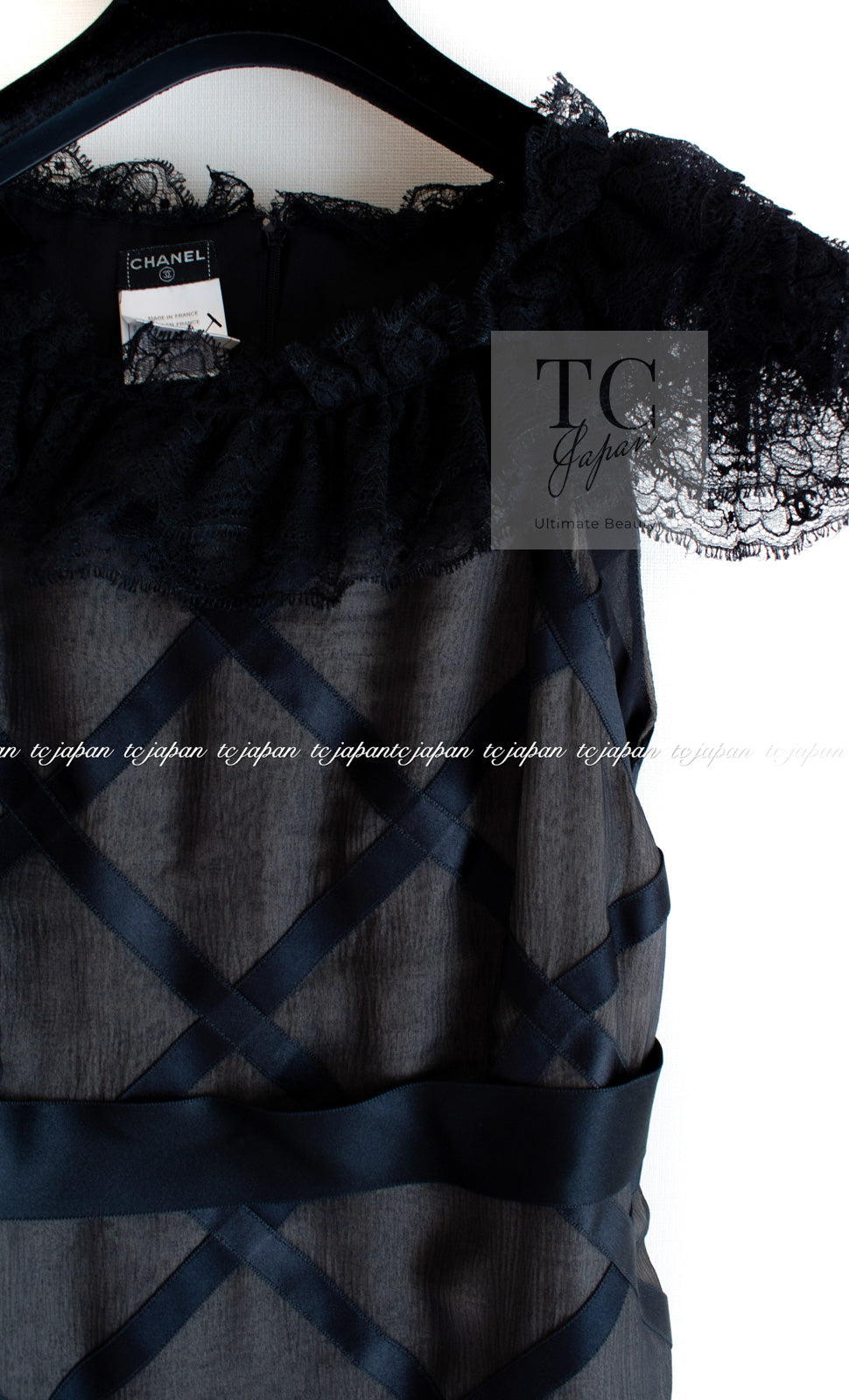 CHANEL 07S Black Brown Satin Silk Trim Dress 38 40 シャネル ブラック ブラウン サテン シルク トリム ワンピース 即発