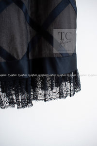 CHANEL 07S Black Brown Satin Silk Trim Dress 38 40 シャネル ブラック ブラウン サテン シルク トリム ワンピース 即発