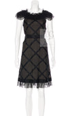 CHANEL 07S Black Brown Satin Silk Trim Dress 38 40 シャネル ブラック ブラウン サテン シルク トリム ワンピース 即発