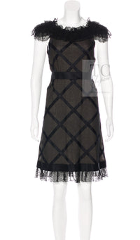 CHANEL 07S Black Brown Satin Silk Trim Dress 38 40 シャネル ブラック ブラウン サテン シルク トリム ワンピース 即発