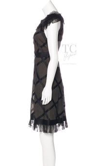 CHANEL 07S Black Brown Satin Silk Trim Dress 38 40 シャネル ブラック ブラウン サテン シルク トリム ワンピース 即発