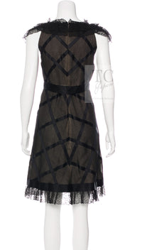 CHANEL 07S Black Brown Satin Silk Trim Dress 38 40 シャネル ブラック ブラウン サテン シルク トリム ワンピース 即発