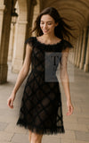 CHANEL 07S Black Brown Satin Silk Trim Dress 38 40 シャネル ブラック ブラウン サテン シルク トリム ワンピース 即発