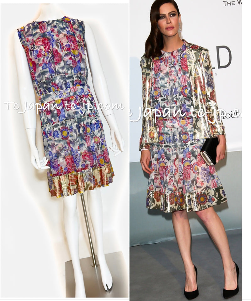 CHANEL 15C Floral Multi Color Sleeveless Silk Dress 34 シャネル フローラル マルチカラー シルク ワンピース 即発
