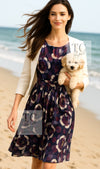 CHANEL 10C Navy Multicolor Flower Silk Dress  34 36 38 シャネル ネイビー マルチカラー フラワー シルク100 ワンピース