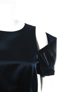 CHANEL 08C Navy Silk Dress 38 シャネル ネイビー サテン シルク ドレス ワンピース 即発