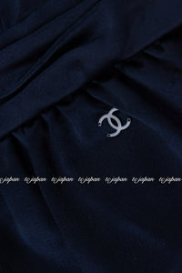 CHANEL 08C Navy Silk Dress 38 シャネル ネイビー サテン シルク ドレス ワンピース 即発