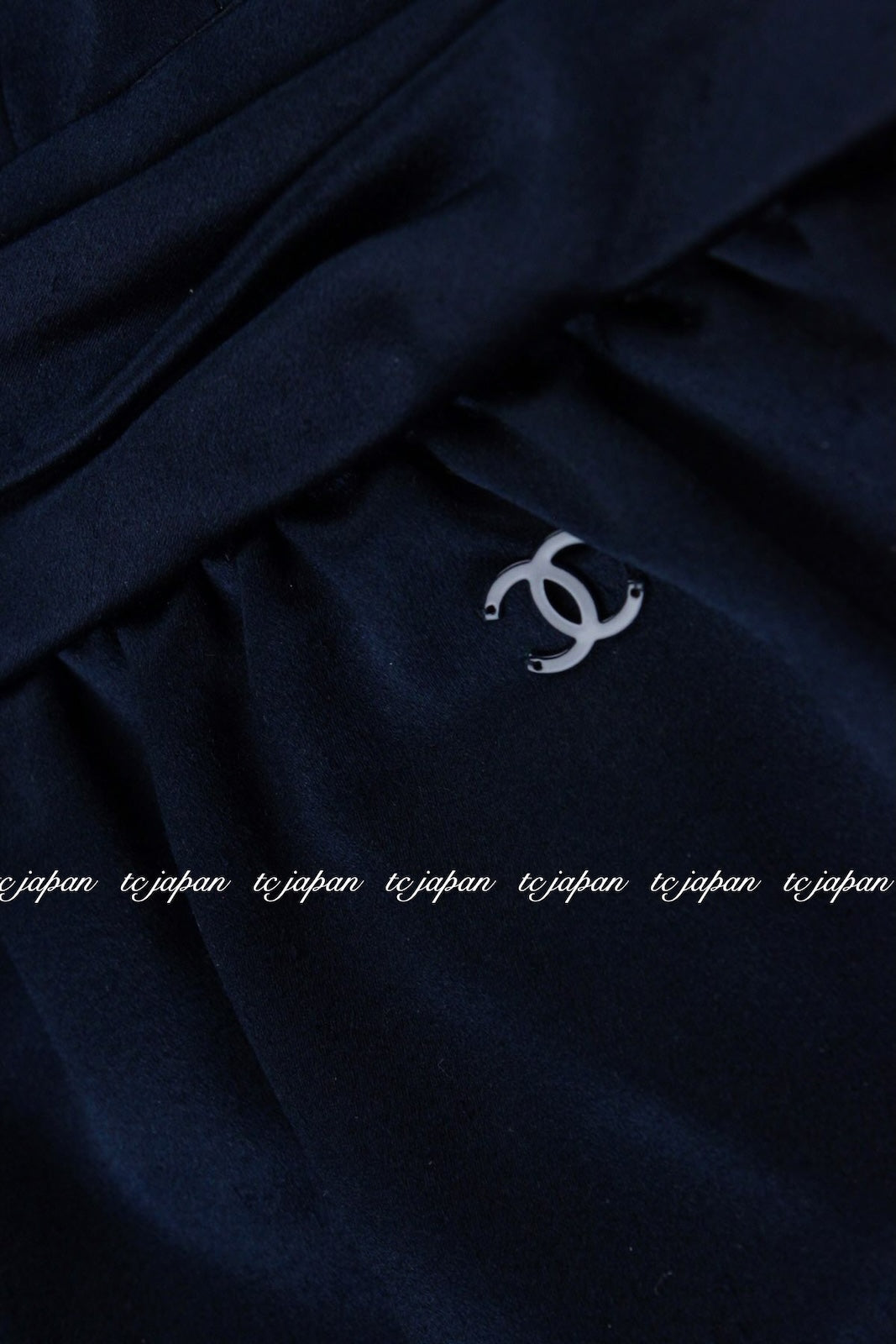 CHANEL 08C Navy Silk Dress 38 シャネル ネイビー サテン シルク ドレス ワンピース 即発