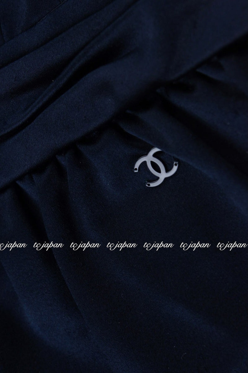CHANEL 08C Navy Silk Dress 38 シャネル ネイビー サテン シルク ドレス ワンピース 即発