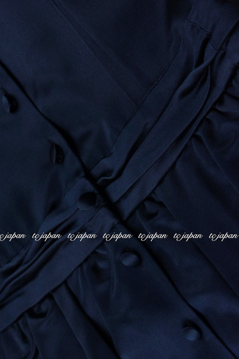 CHANEL 08C Navy Silk Dress 38 シャネル ネイビー サテン シルク ドレス ワンピース 即発