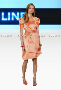CHANEL 08C Navy Silk Dress 38 シャネル ネイビー サテン シルク ドレス ワンピース 即発