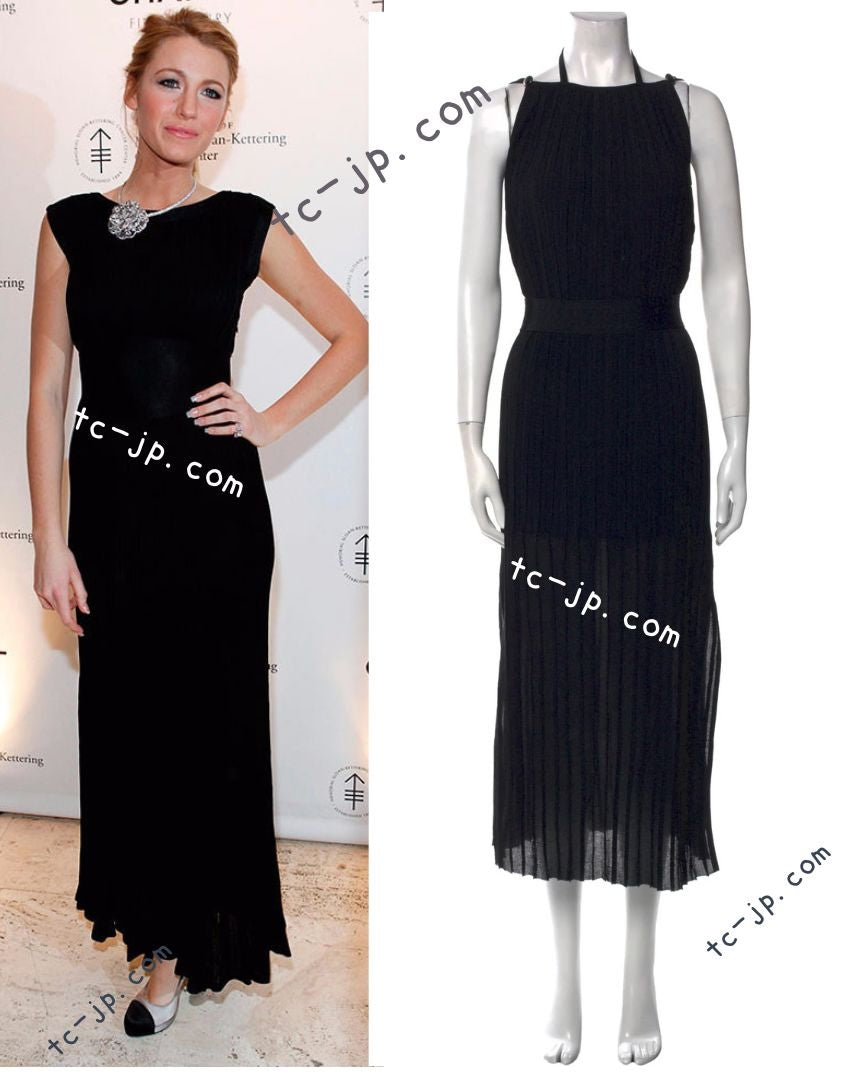 CHANEL 14C Black Sleeveless Belted Party Long Dress 38 シャネル ブラック ノースリーブ ベルト パーティー ニット ロング ワンピース 即発