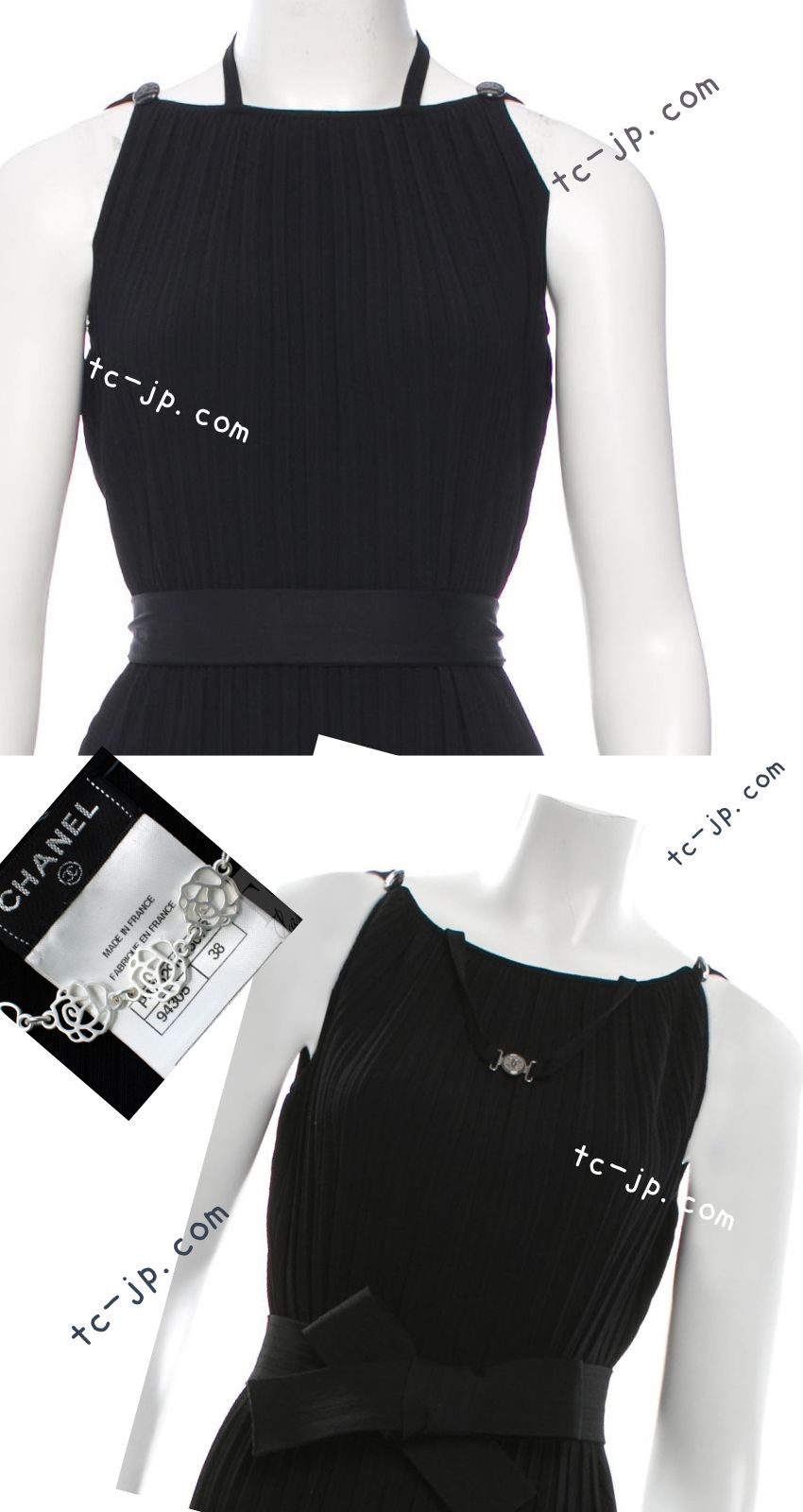 CHANEL 14C Black Sleeveless Belted Party Long Dress 38 シャネル ブラック ノースリーブ ベルト パーティー ニット ロング ワンピース 即発