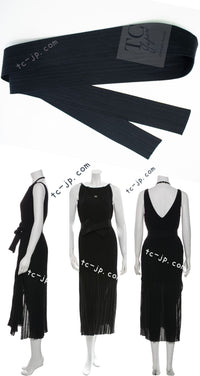 CHANEL 14C Black Sleeveless Belted Party Long Dress 38 シャネル ブラック ノースリーブ ベルト パーティー ニット ロング ワンピース 即発