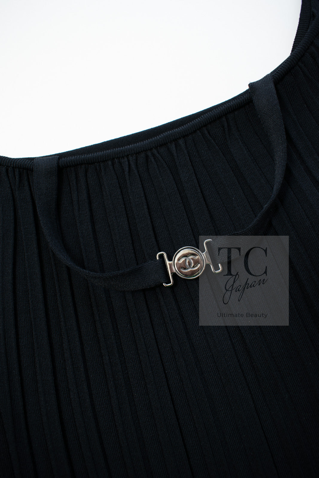 CHANEL 14C Black Sleeveless Belted Party Long Dress 38 シャネル ブラック ノースリーブ ベルト パーティー ニット ロング ワンピース 即発