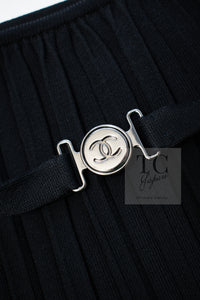 CHANEL 14C Black Sleeveless Belted Party Long Dress 38 シャネル ブラック ノースリーブ ベルト パーティー ニット ロング ワンピース 即発