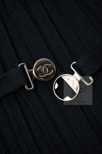 CHANEL 14C Black Sleeveless Belted Party Long Dress 38 シャネル ブラック ノースリーブ ベルト パーティー ニット ロング ワンピース 即発