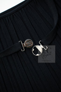 CHANEL 14C Black Sleeveless Belted Party Long Dress 38 シャネル ブラック ノースリーブ ベルト パーティー ニット ロング ワンピース 即発