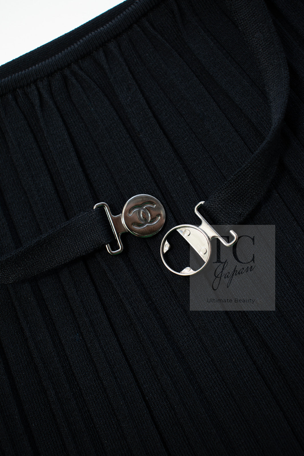 CHANEL 14C Black Sleeveless Belted Party Long Dress 38 シャネル ブラック ノースリーブ ベルト パーティー ニット ロング ワンピース 即発