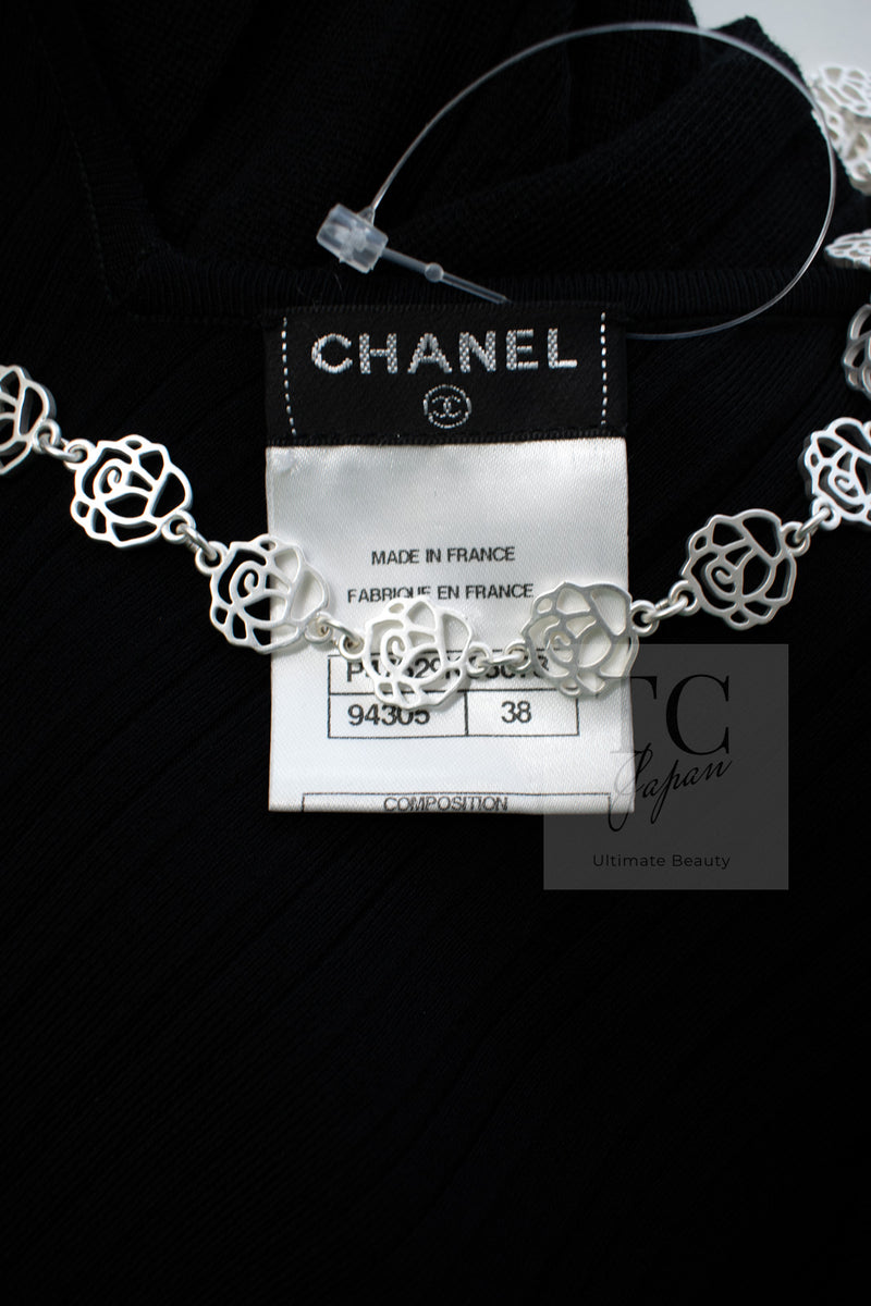 CHANEL 14C Black Sleeveless Belted Party Long Dress 38 シャネル ブラック ノースリーブ ベルト パーティー ニット ロング ワンピース 即発