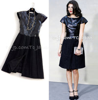 CHANEL 14A Black Wool Leather Tweed Dress 38 シャネル ブラック レザー ウール ツイード ワンピース 即発