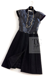 CHANEL 14A Black Wool Leather Tweed Dress 38 シャネル ブラック レザー ウール ツイード ワンピース 即発
