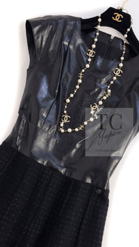 CHANEL 14A Black Wool Leather Tweed Dress 38 シャネル ブラック レザー ウール ツイード ワンピース 即発