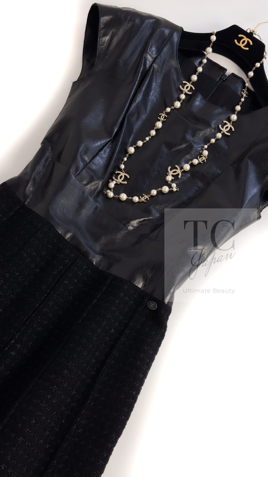 ★美品★ CHANEL シャネル 黒 レザー ツイード シャネル ワンピース CHANEL ブラック レザー ウール 14A Black