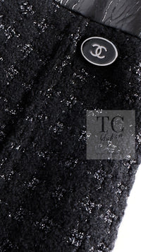 CHANEL 14A Black Wool Leather Tweed Dress 38 シャネル ブラック レザー ウール ツイード ワンピース 即発