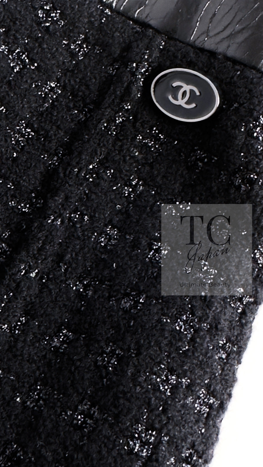 CHANEL 14A Black Wool Leather Tweed Dress 38 シャネル ブラック レザー ウール ツイード ワンピース 即発