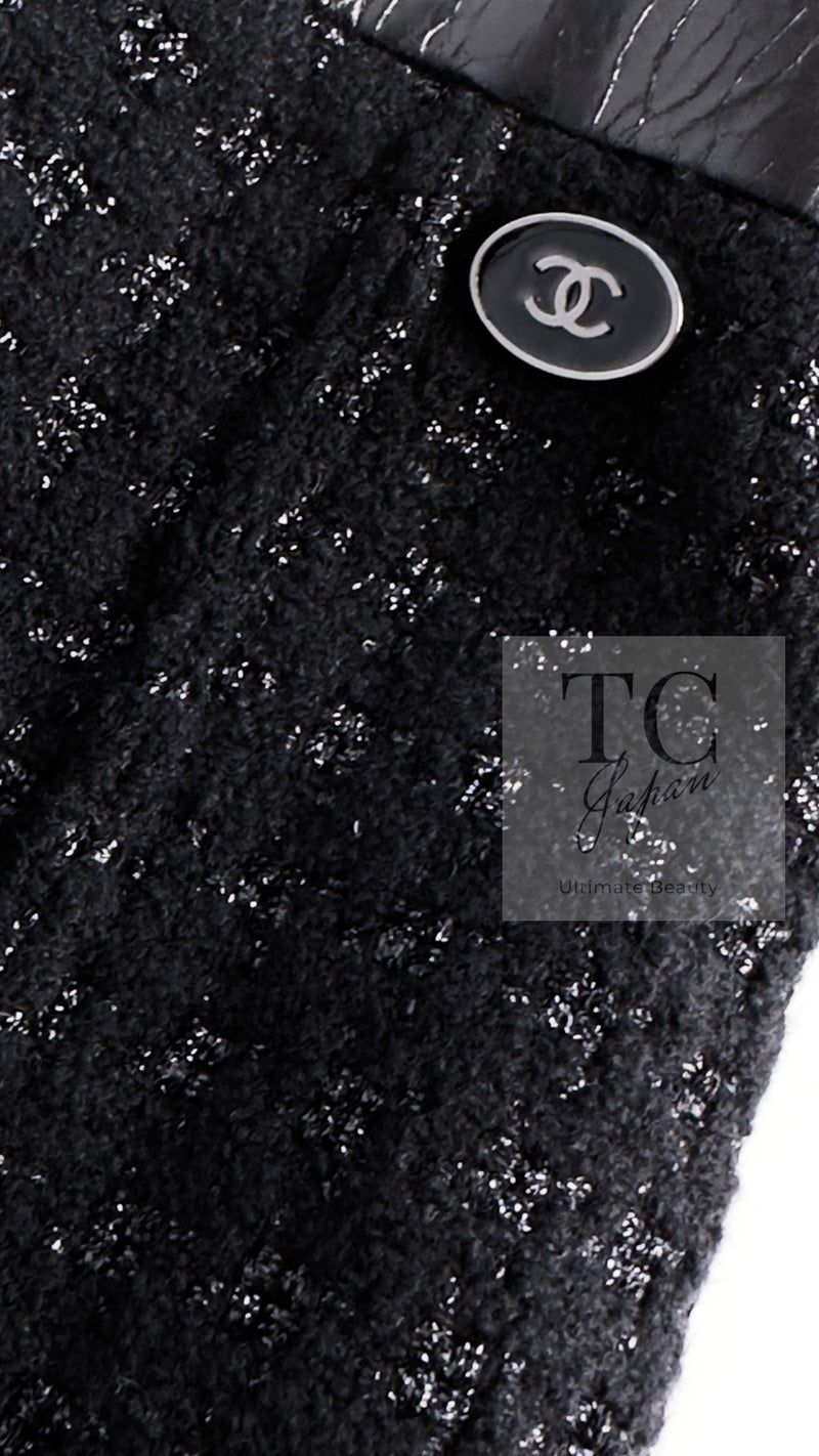 CHANEL 14A Black Wool Leather Tweed Dress 38 シャネル ブラック レザー ウール ツイード ワンピース 即発