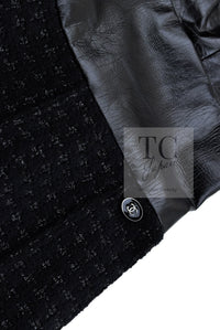 CHANEL 14A Black Wool Leather Tweed Dress 38 シャネル ブラック レザー ウール ツイード ワンピース 即発