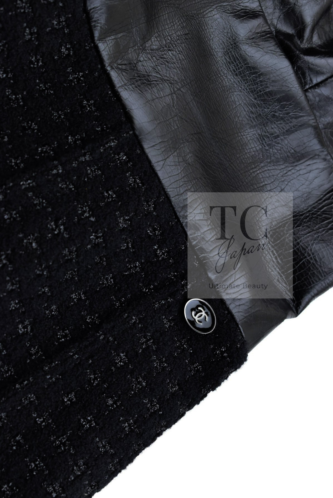 CHANEL 14A Black Wool Leather Tweed Dress 38 シャネル ブラック レザー ウール ツイード ワンピース 即発
