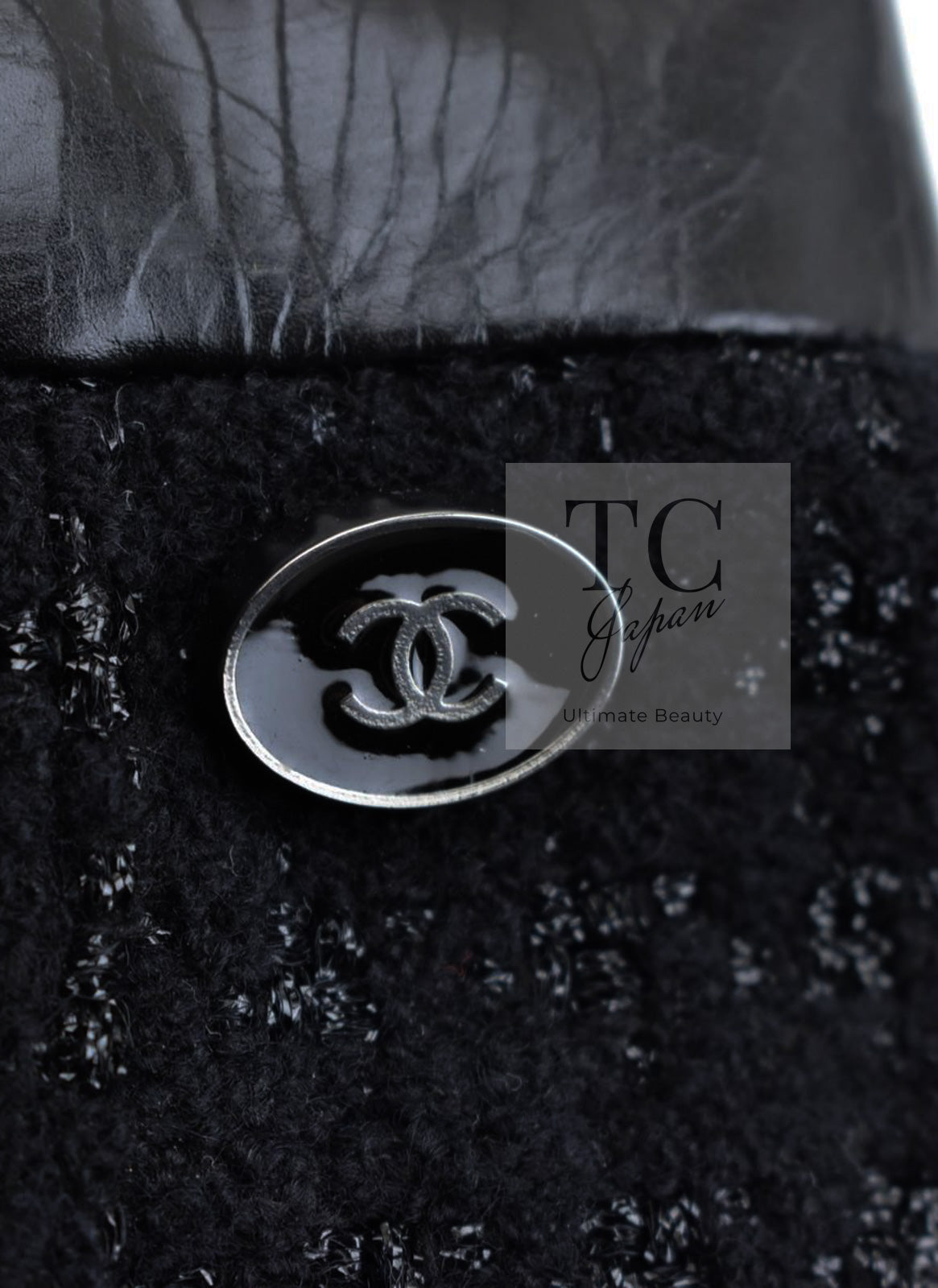 CHANEL 14A Black Wool Leather Tweed Dress 38 シャネル ブラック レザー ウール ツイード ワンピース 即発