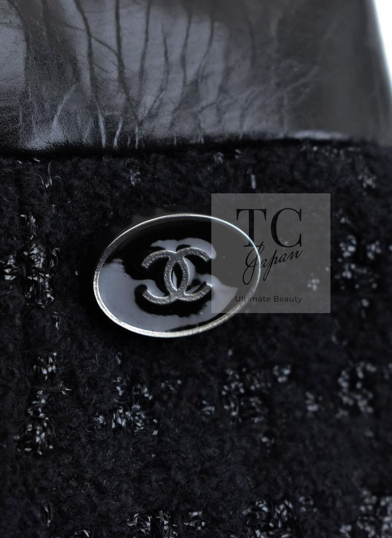 CHANEL 14A Black Wool Leather Tweed Dress 38 シャネル ブラック レザー ウール ツイード ワンピース 即発