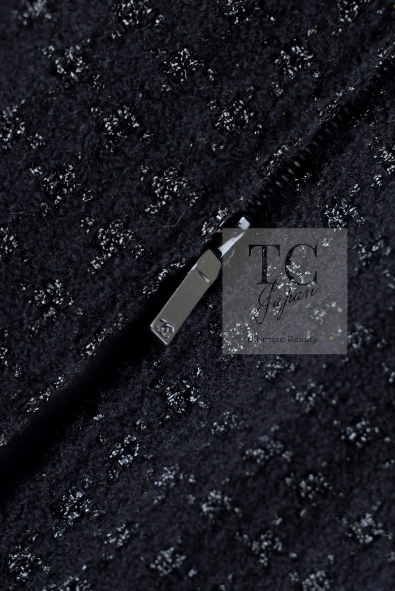 CHANEL 14A Black Wool Leather Tweed Dress 38 シャネル ブラック レザー ウール ツイード ワンピース 即発