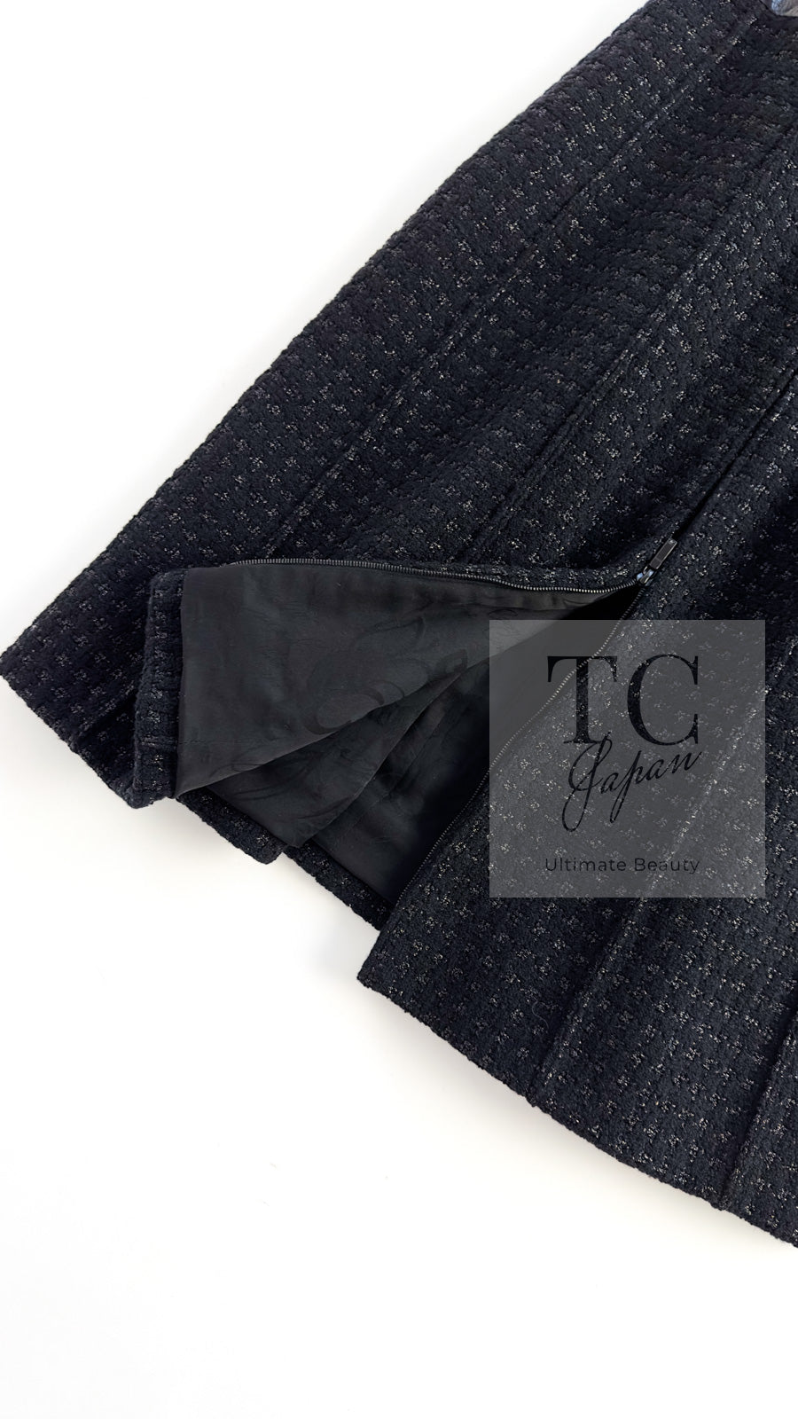 CHANEL 14A Black Wool Leather Tweed Dress 38 シャネル ブラック レザー ウール ツイード ワンピース 即発